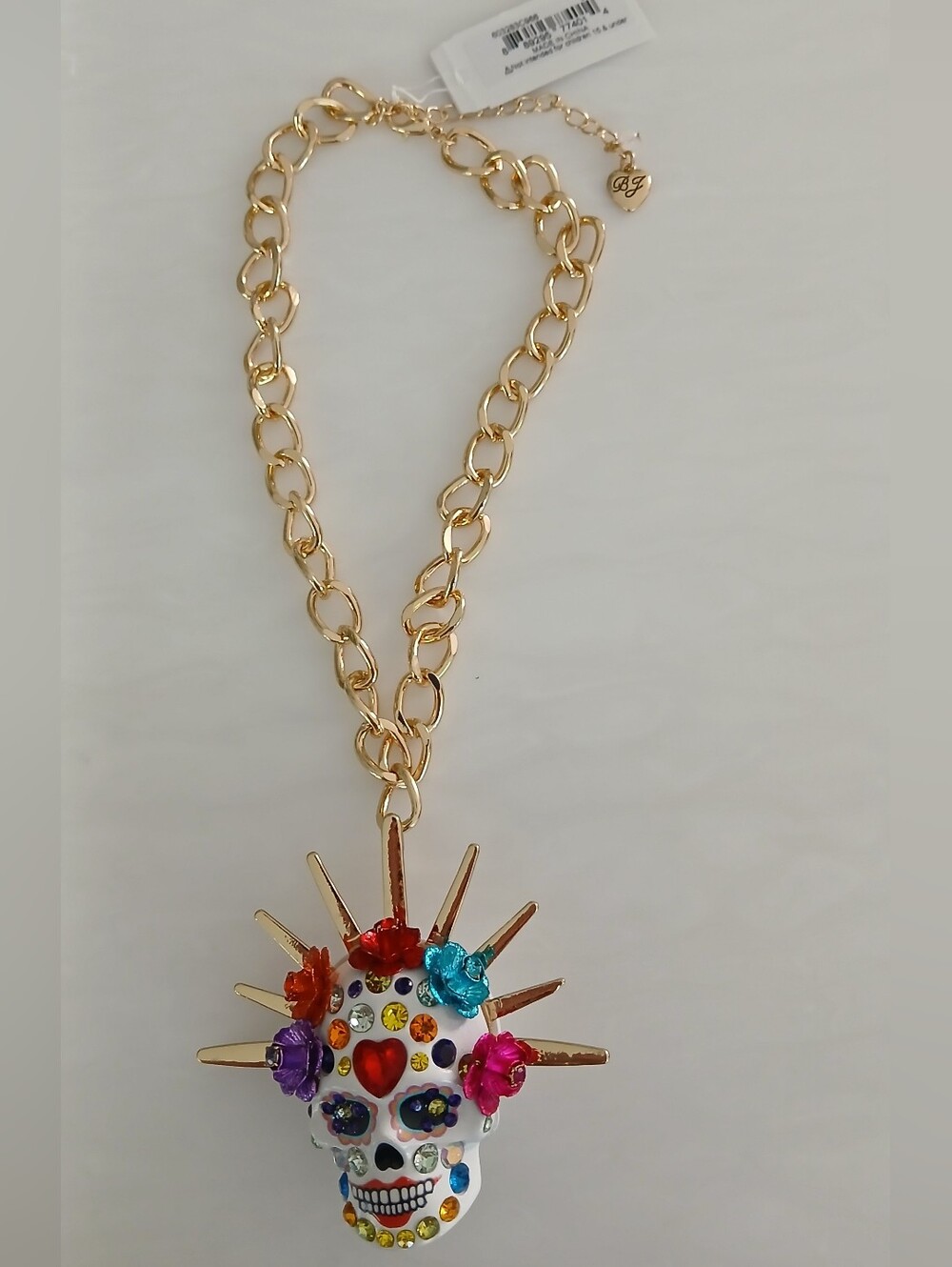 Betsey Johnson Multi‑Color Sugar Skull Statement Necklace – Gold‑Tone – Bold